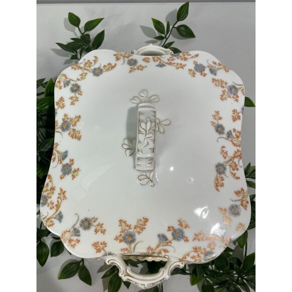 Antique H&C Limoges France Porcelain Covered Vegetable Tureen Dish Floral Design - Picture 1 of 16